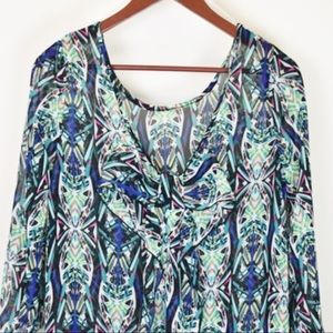 Sheer Geometric Multicolored Bow Back Blouse